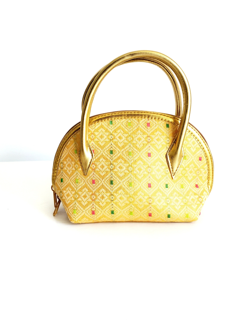 Gold Mini Dome Handbag with Patterned Weave